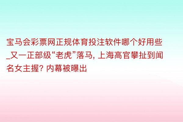 宝马会彩票网正规体育投注软件哪个好用些_又一正部级“老虎”落马, 上海高官攀扯到闻名女主握? 内幕被曝出