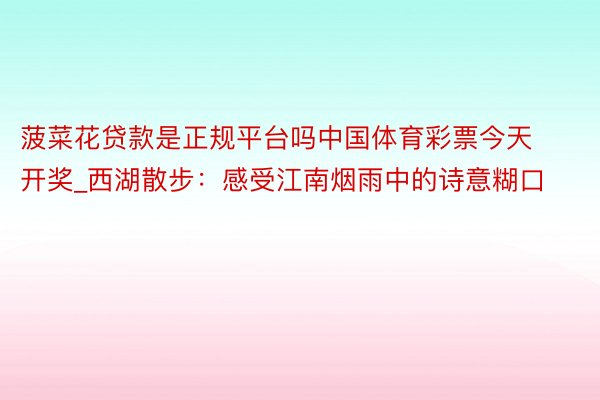 菠菜花贷款是正规平台吗中国体育彩票今天开奖_西湖散步：感受江南烟雨中的诗意糊口